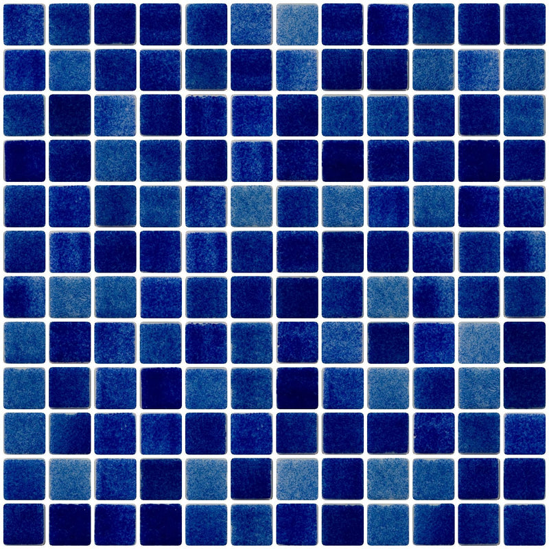 1 Inch Cobalt Blue Dapple on White Recycled Glass Tile