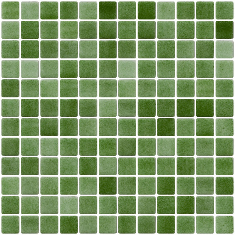 1 Inch Moss Green Dapple on White Recycled Glass Tile