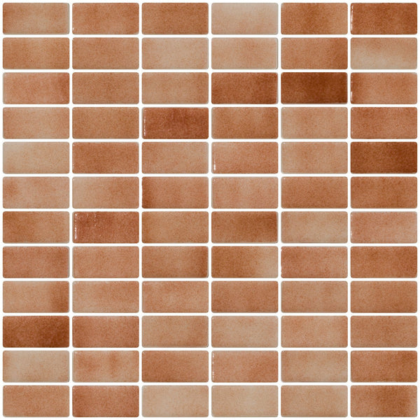 1x2 Inch Cocoa Brown Dapple on White Recycled Subway Glass Tile