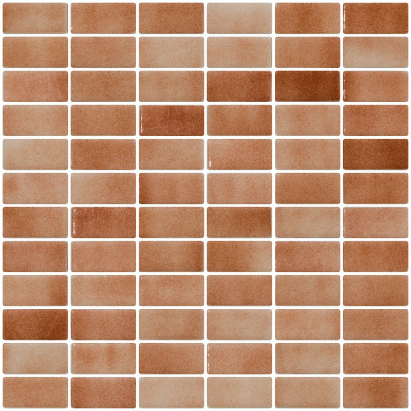 1x2 Inch Cocoa Brown Dapple on White Recycled Subway Glass Tile