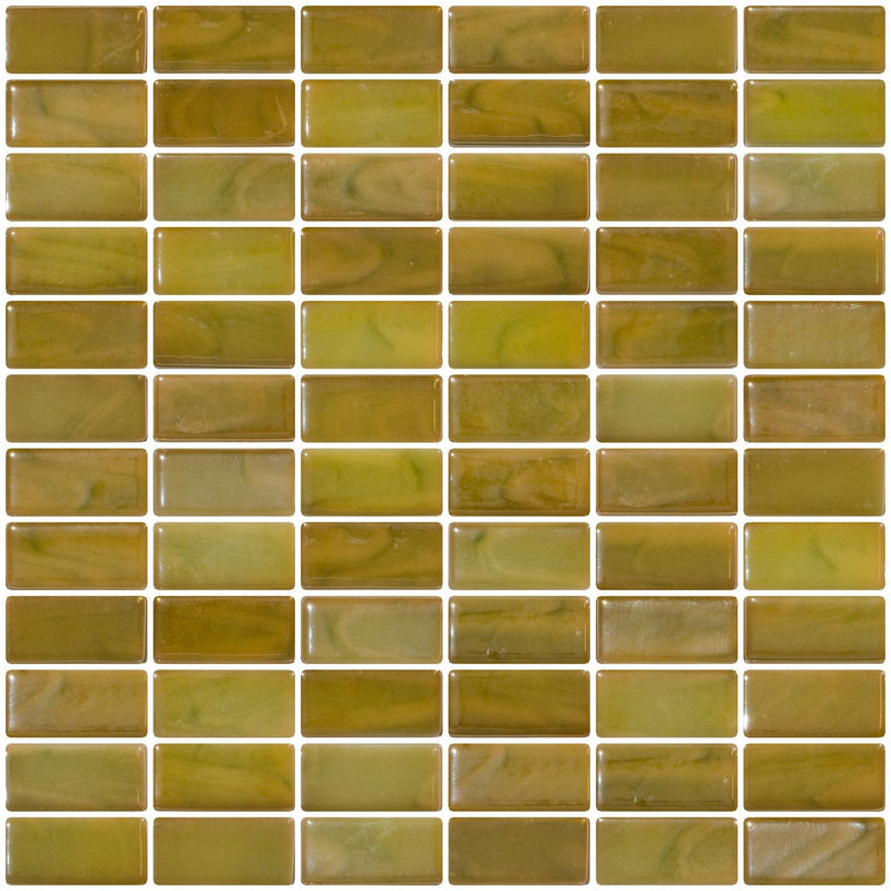 1x2 Inch Green Onyx Iridescent Recycled Subway Glass Tile