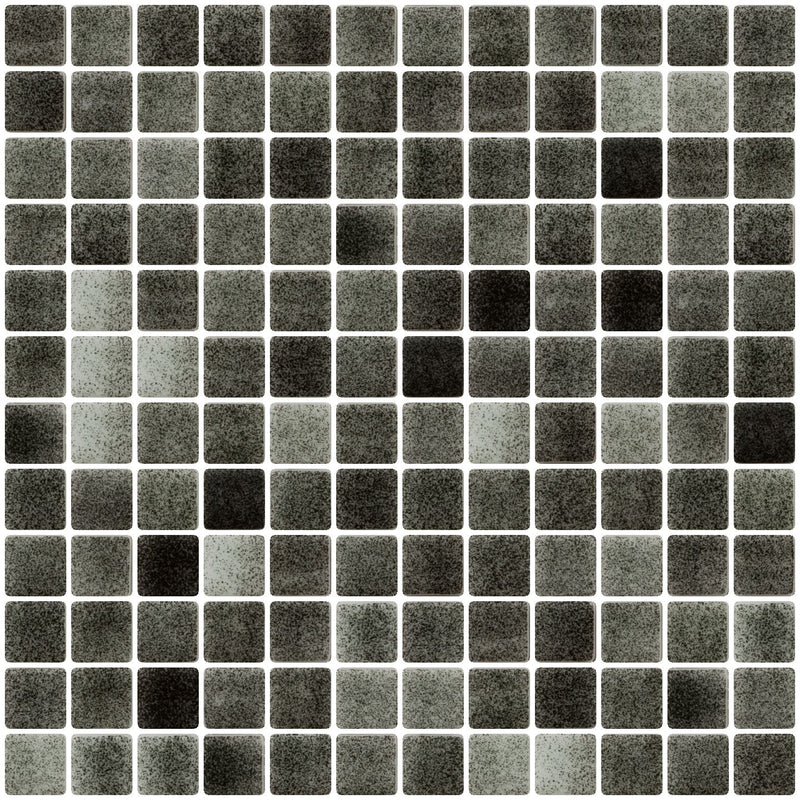 1 Inch Charcoal Gray Dapple on White Recycled Glass Tile
