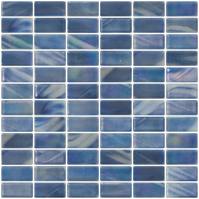1x2 Inch Blue Gray Iridescent Recycled Subway Glass Tile