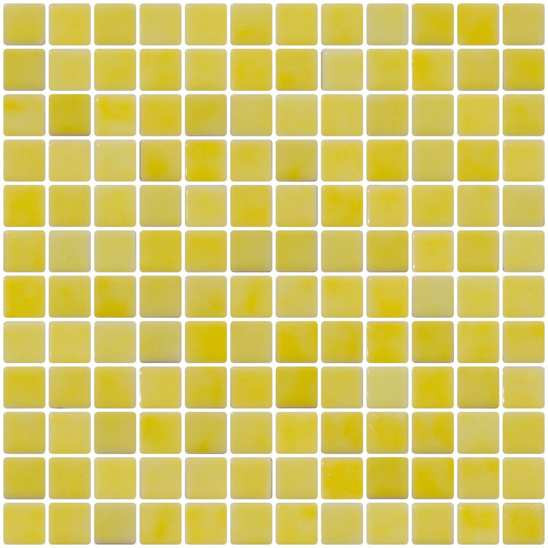 1 Inch Lemon Yellow on White Recycled Glass Tile