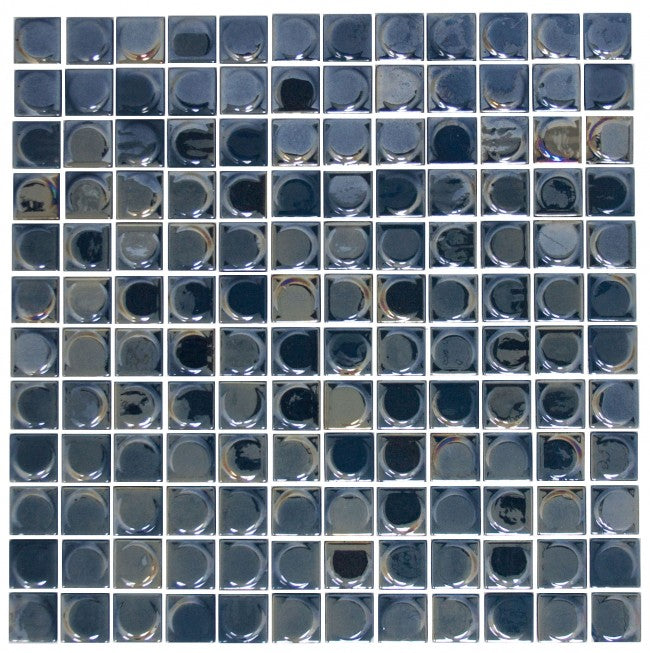 Dark Blue Iridescent Raised Disc Recycled Glass Tile