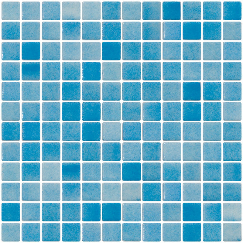 1 Inch Turquoise Blue Dapple on White Recycled Glass Tile